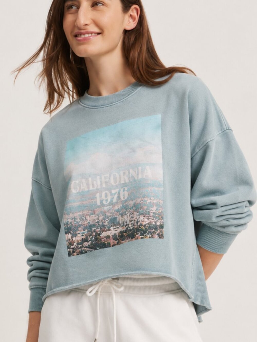 Colsie blue green California 1976 Graphic Crewneck Sweatshirt